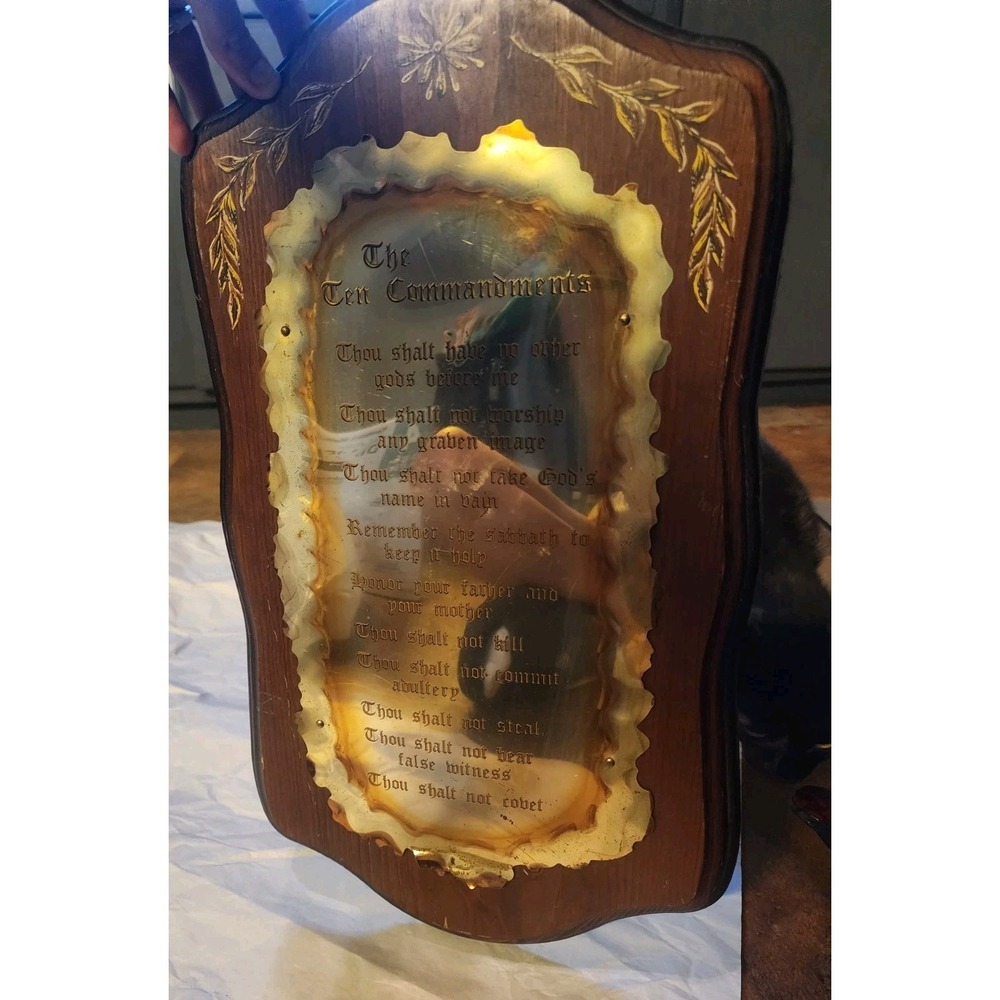 Vintage Home Interiors Homco The Ten Commandments Brass Wood Wall Plaque 10"x18"